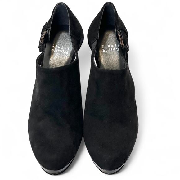Stuart Weitzman Black Suede Platform Heels Pumps Size 6 Buckle Strap Glam NWOT - Picture 6 of 13
